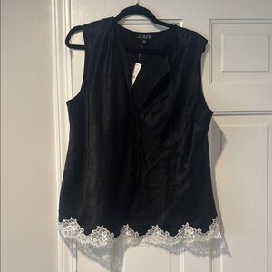 J. Crew Black Top with White Lace Trim